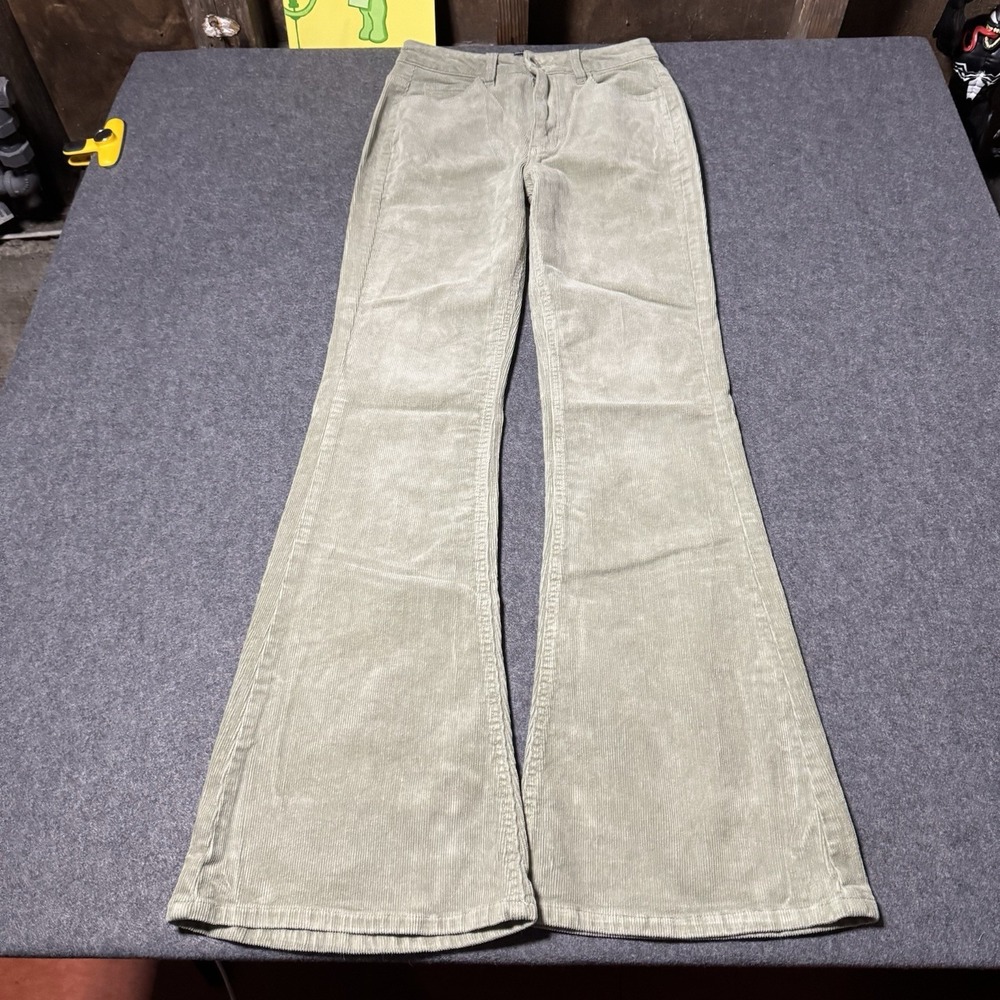 Forever 21 Womens Mid Rise Flare‎ Corduroy Pants Size S Green Boho Retro Y2K